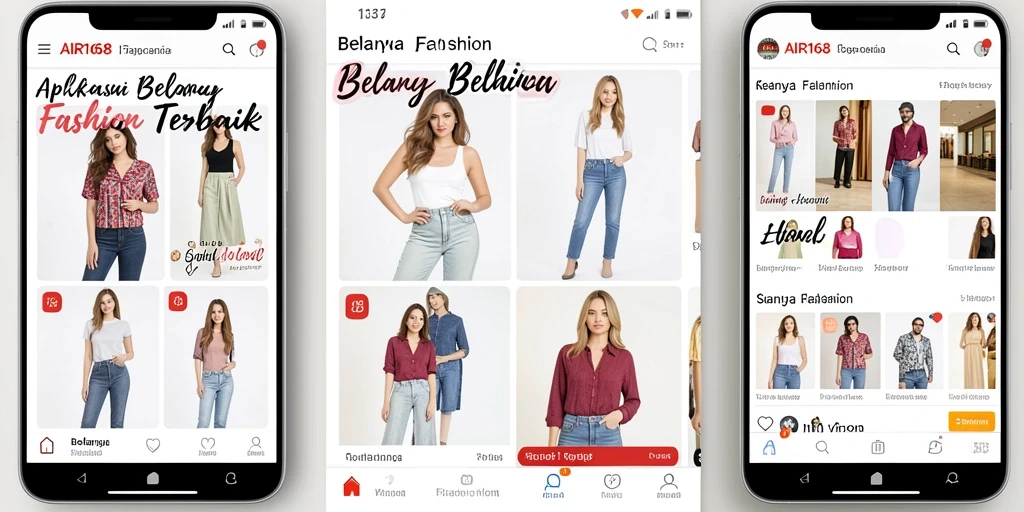 Antarmuka aplikasi AIR168 yang menampilkan berbagai pilihan fashion.