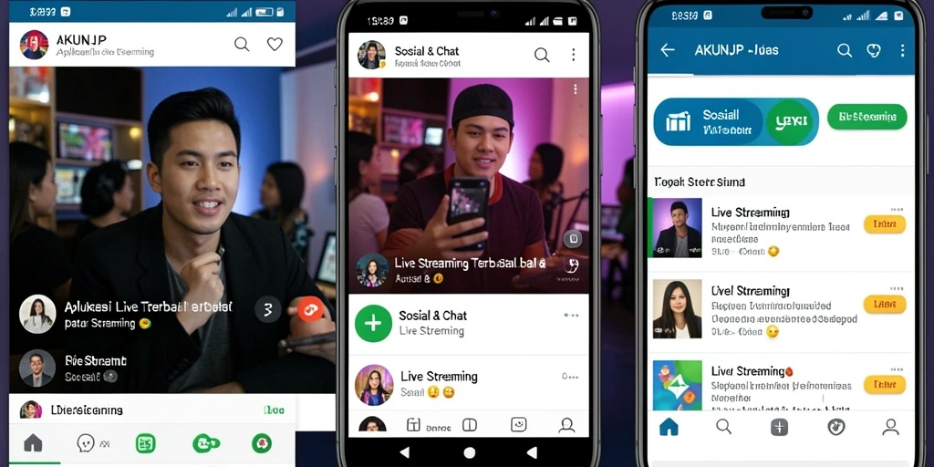 Tampilan antarmuka pengguna AKUNJP dengan fitur Live Streaming yang menarik.