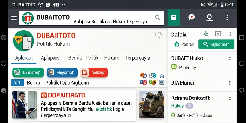 Antarmuka DUBAITOTO menampilkan berita politik dan hukum terkini.