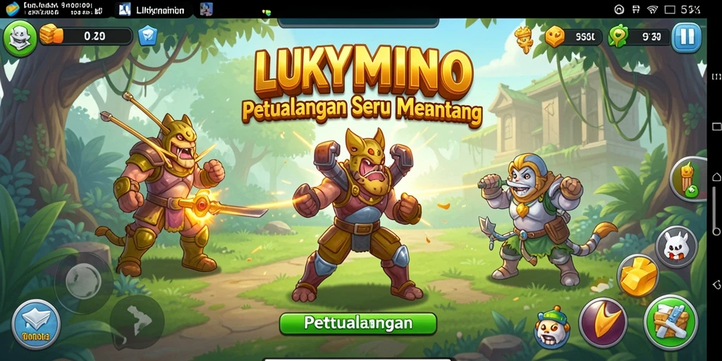 Antarmuka menarik LUKYMINO dalam dunia Petualangan yang penuh warna.