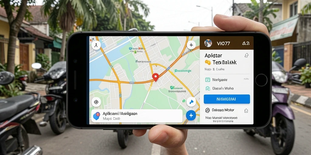 Tampilan aplikasi VIO77 dengan antarmuka navigasi motor.