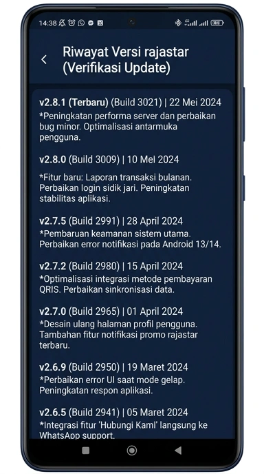 Riwayat Versi Terbaru Aplikasi rajastar untuk Android